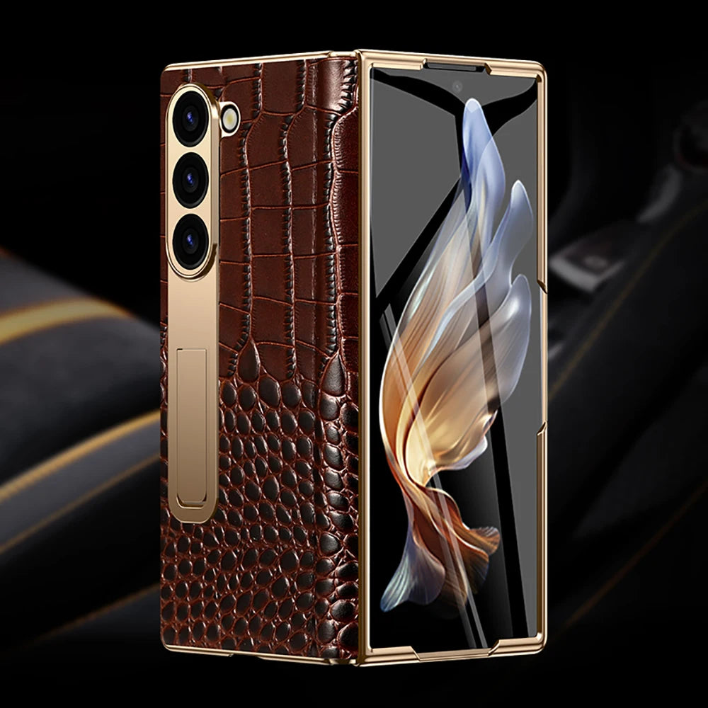 For Samsung Z Fold 7 6 5 4 3 8 Fold8 ULtra Genuine Leather Magnetic Hinge Full Phone Case Holder Kickstand Shockproof Cover