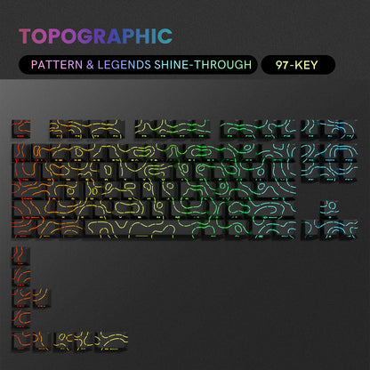 RGB Backlit Keycaps Cherry Profile Black Topographic 4.0 Side-lit Double Shot PBT Keycaps for Cherry MX Switches Gaming Keyboard