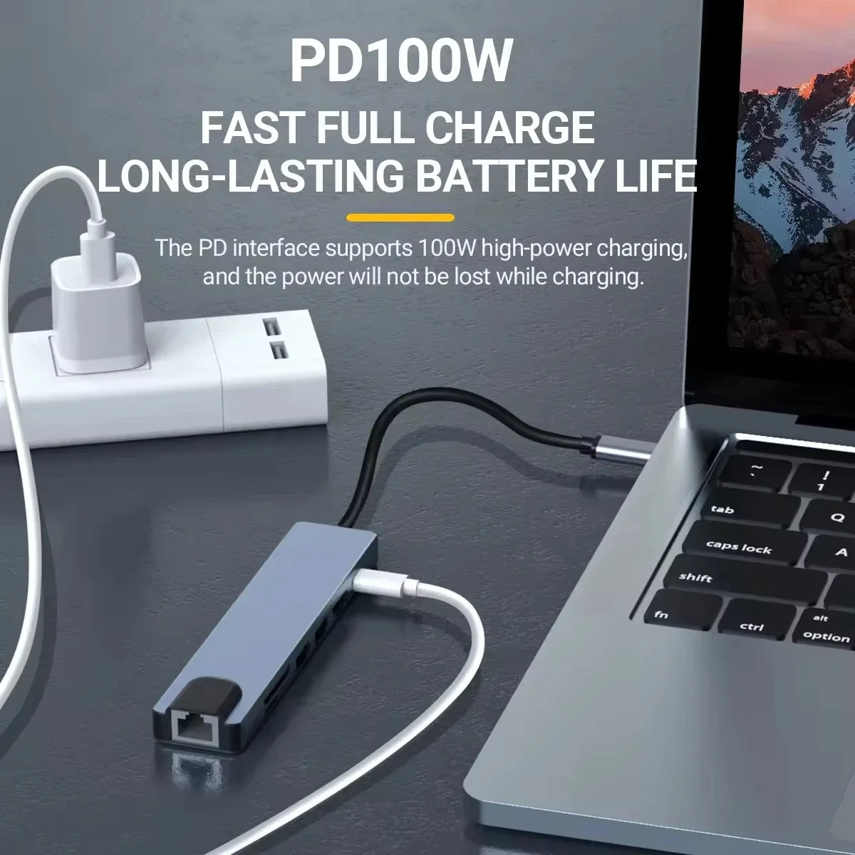 7 in 1 Type C Docking Station with Sd TF Card Reader Ethernet PD Ports USB 3.0 and Ports USB 3.0 2.0 for MacBook Pro Air HP XPS