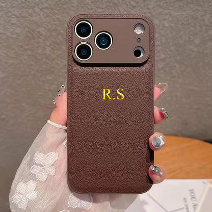 Personalized Name Faux Leather Phone Case For iPhone 17 16 15 14 13 Pro Max Plus Air Custom Initials DIY Hot Gold Foil Stamping