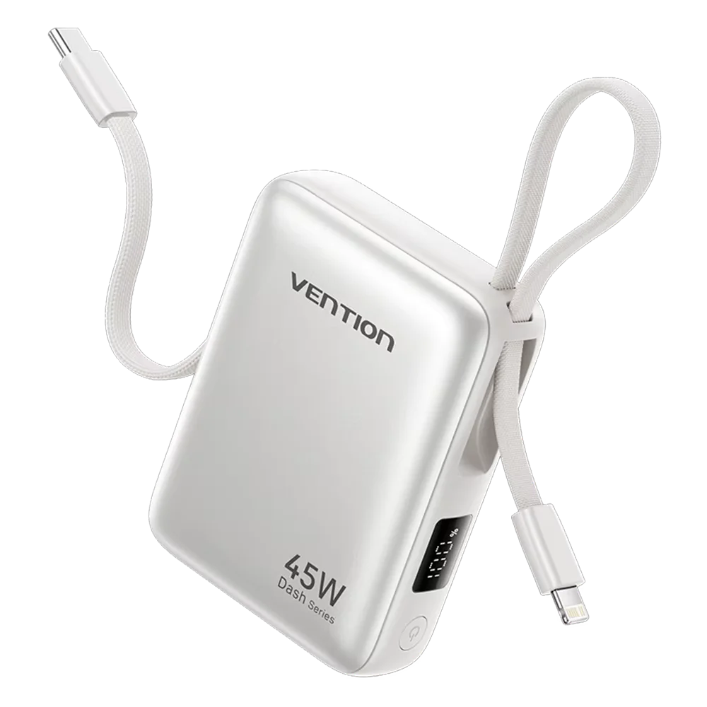 Vention 45W 10000mAh Power Bank Built-In USB-C Cable Portable Powerbank for iPhone 17 Samsung S26 Pocket-Sized Auxiliary Battery