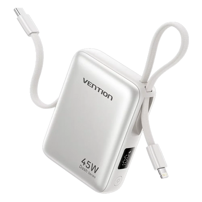 Vention 45W 10000mAh Power Bank Built-In USB-C Cable Portable Powerbank for iPhone 17 Samsung S26 Pocket-Sized Auxiliary Battery