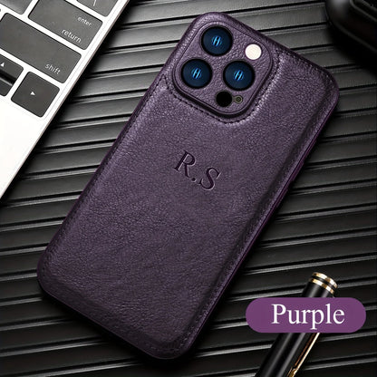 Personalized Custom Name Phone Case For iPhone 15 14 13 12 11 Pro Max 15 14 Plus Luxury Cowhide Leather Protection Back Cover