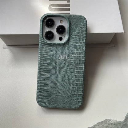 Personalise Gold Silver Initials Letters Leather Case For Iphone 15 12 14 13 16 17Pro Max 14 16 Plus Luxury Lizard PU Hard Cover