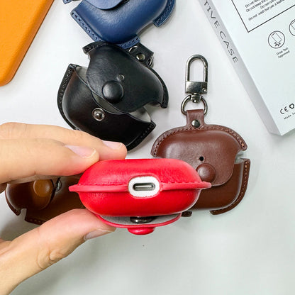 PU Leather Protective Case for AirPods 4 with Keychain Classic Business Retro Button Earbuds Cover Shockproof