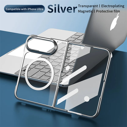 Luxury Gold Transparent Plating Magnetic Phone Case for iPhone Duo for Magsafe Wireless Charging Shockproof Clear Cover Funda