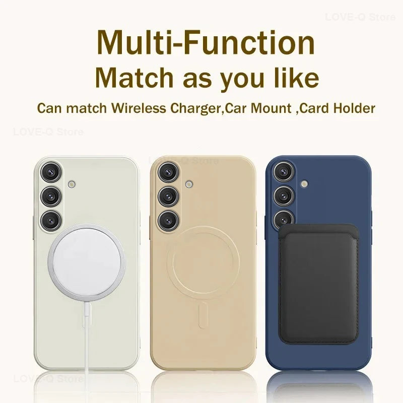 For Magsafe Magnetic Wireless Charge Case For Samsung Galaxy S25 S26 S24 S23 S 25 Ultra Plus FE Soft Cases Liquid Silicone Cover