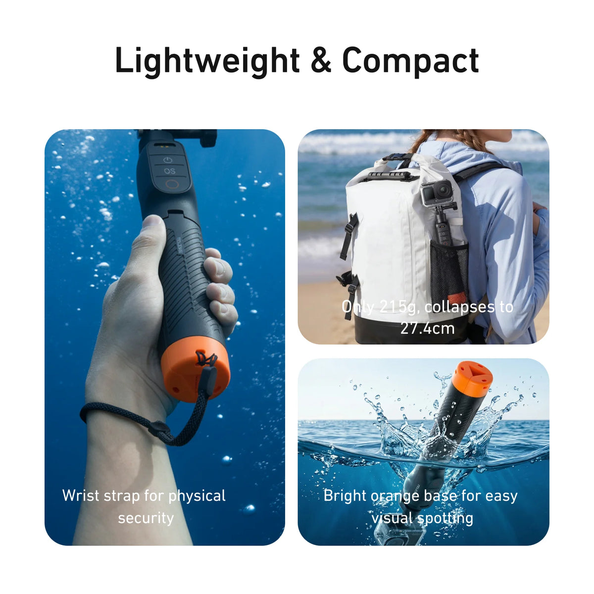 TELESIN Waterproof Bluetooth Floating Selfie Stick Tripod for DJI Osmo Action 6 5 Pro 4 15M Diving Stick 3-in-1 Hand Grip Tripod