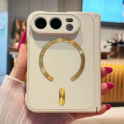 Luxury Matte For Magsafe Magnetic Wireless Charge Phone Case For iPhone Duo Solid Color Hinge Protection Shockproof Bumper Cover