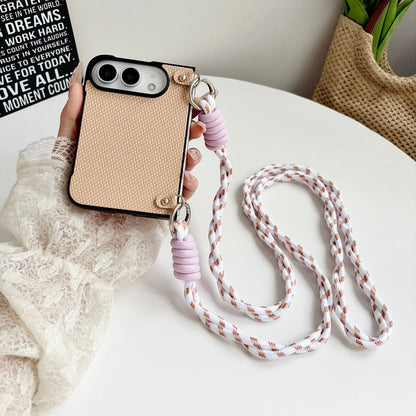 For iPhone Duo Fold Phone Case Crossbody Lanyard Solid Color Woven Case Shockproof Anti Scratch for iPhone Duo Protective Cover