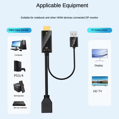 4K@60Hz 2K@120Hz HDMI-Compatible to DisplayPort Cable HDMI-Compatible Source To DP Display Monitor Cable for PC Laptop PS5 Xbox