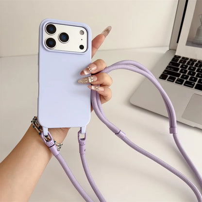 Official Lanyard Case For iPhone 17 Pro Max 14 12 11 13 15 16 Plus 17 Air Shockproof Candy Crossbody Neck Cord Strap Soft Cover