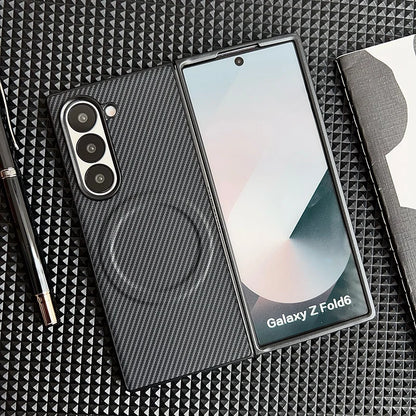 Carbon Fiber Pattern PU Leather For Magsafe Magnetic Case For Samsung Galaxy Z Fold 6 4 5 3 Fold6 Fold4 Fold5 Fold3 Back Cover