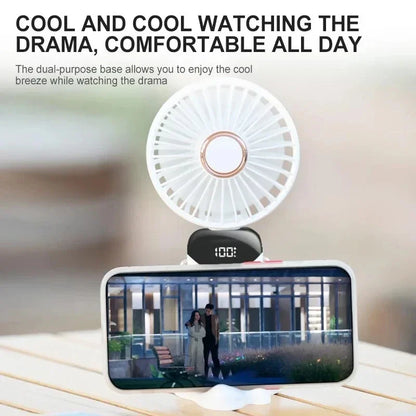 Mini Handheld Fan Foldable Neck Hanging Fan 5 Speed USB Rechargeable Portable Cool Fan with LED Digtal Display Low Noise Summer