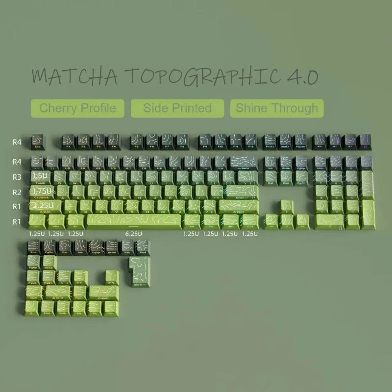 RGB Backlit Keycaps Cherry Profile Black Topographic 4.0 Side-lit Double Shot PBT Keycaps for Cherry MX Switches Gaming Keyboard
