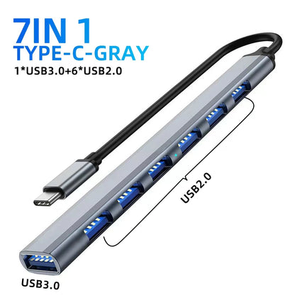 USB C Hub 7 In 1 Multi USB Hub Splitter 7 Port USB3.0/2.0 High Speed Docking Station for MacBook Notebook Laptop