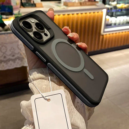 Luxury Colorblock Translucent Magnetic Phone Case for IPhone 17 16 15 14 Plus 13 Pro Max Shockproof Anti Slip Frosted Cell Cover