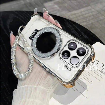 For Google Pixel 9 9A 9 10 Pro XL 10A 7 7A 8 8A Transparent Protective Soft Shell With Pearl Bracelet For Mirror Holder