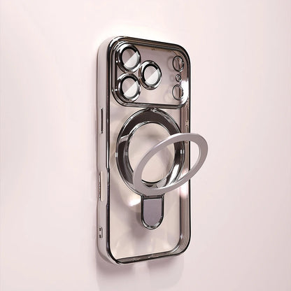 Luxury Plating Magnetic Bracket Phone Case For iPhone 17 16 15 14 13 Pro Max 17Pro Cases For Magsafe Stand Holder Clear Cover