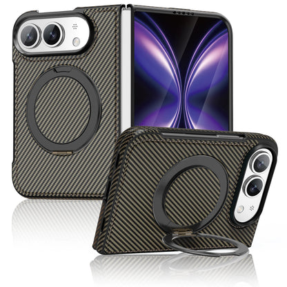 For iPhone Duo Case Luxury Carbon Fiber Texture Magnetic 360 Rotating Ring Holder Shockproof Protection Back Cover Accessories