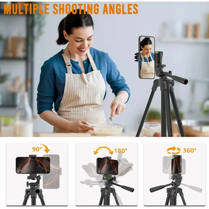 53 Inch Universal Tripod Stand with Bluetooth Remote Adjustable Height for Smartphone Camera Video Photography YouTube