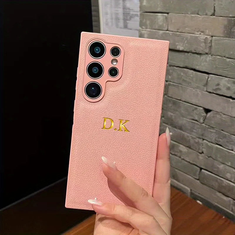 Personalized Customize Name Letters PU Leather Cases for Samsung S25 S24 Ultra S21 S22 S23 Plus Business Cover
