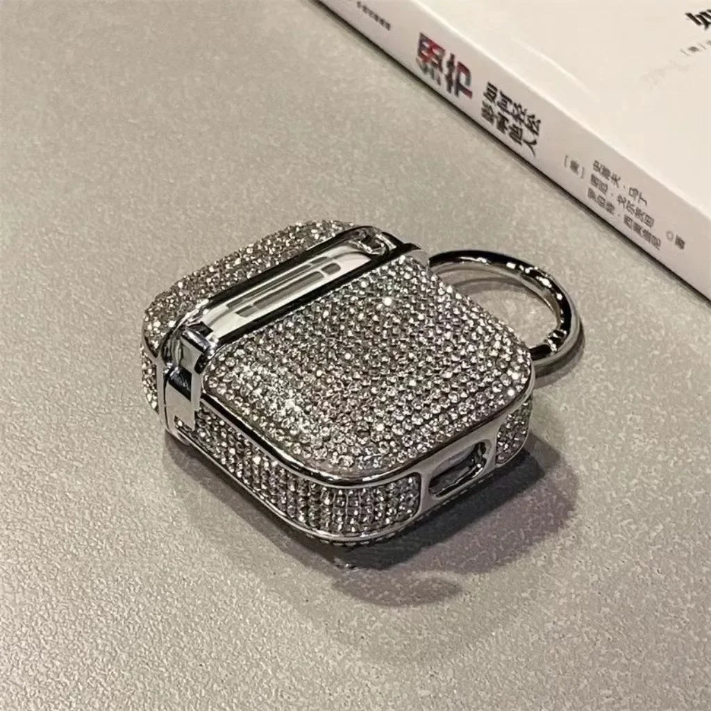 for Airpods 4,Beautiful Rhinestone Bling Hard Plastic Cover Earphone Case For AirPods 1 2 3 Pro 2 With Hook Gift For Women Girl