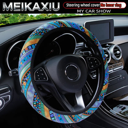 38CM Ethnic Bohemian Style Fabric Car Steering Wheel Cover All-Season Use No Inner Ring Automotive Decoration Accessory