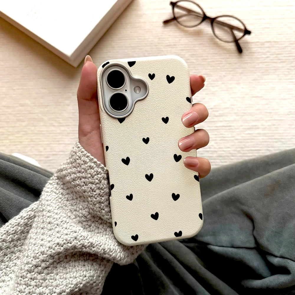 Love Heart Pattern INS Phone Case For iPhone 17 16 15 14 13 12 11 Pro Max Plus Protection Shockproof Silicone Soft Luxury Cover