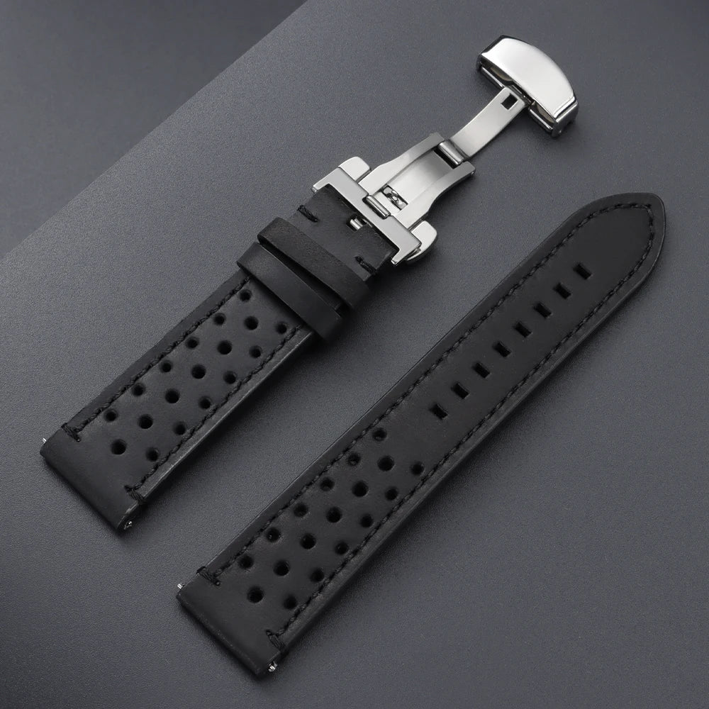 18/19/20/21/22/24mm Vintage Cowhide Watch Strap Brown Black Top-Grain Leather Watch Band Quick Relase Butterfly Buckle Bracelet