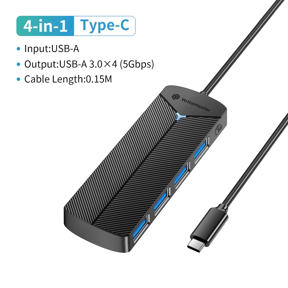 Yottamaster 5Gbps 4-in-1 USB3.0 Hub USB HUB Adapter Expansion Dock Ultra-Slim OTG Adapter Type C For PC iOS Computer Accessorie
