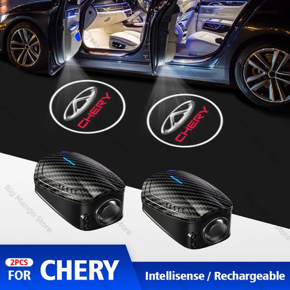 2pcs USB Rechargeable Car Door HD LED Lamps Projector Courtesy Welcome Lights For Chery Series Arrizo Tiggo 7 4 3 5 Pro 8 Plus
