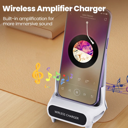 15W Portable Mini Chair Wireless Charger Stand Desktop Super Fast Charging With Speaker Function Universal Mobile Phone Stand