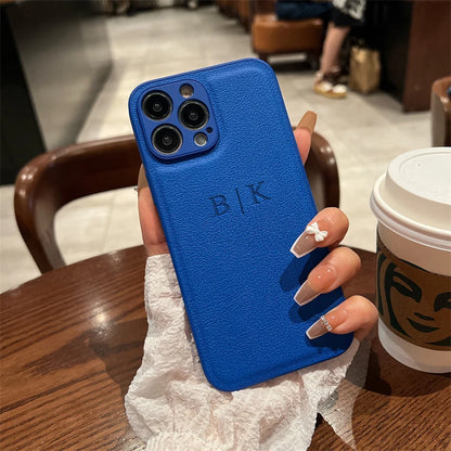 Personalised Initials Name Letters Leather Case For iPhone 12 13 11 14 15 16 17 18Pro Max 17Air Shockproof Custom Engraved Cover