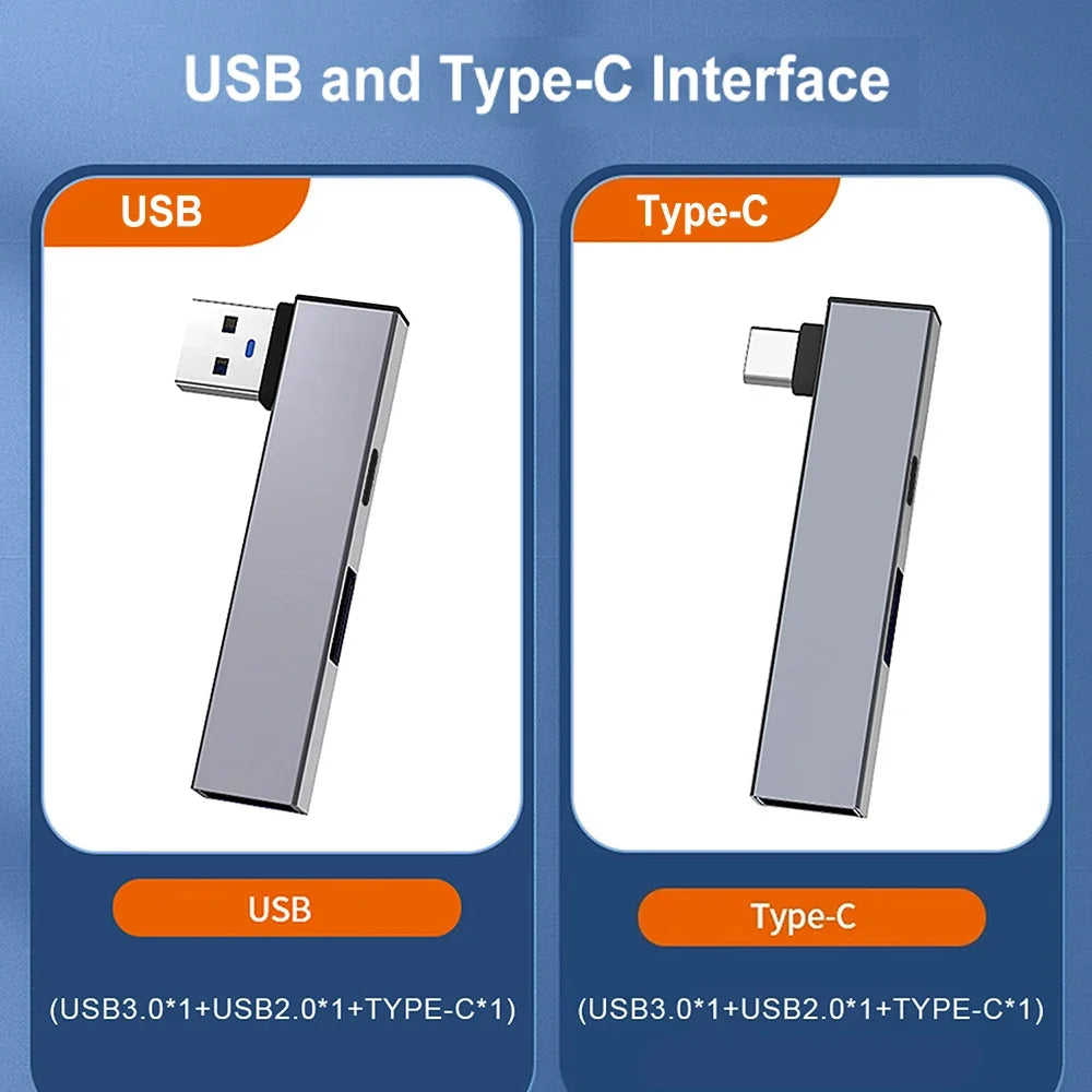 4 in 1 Compactly Aluminum USB C Hub USB3.0 Hub Type C to Type C and Double USB Port Hub for Versatile Devices Connectivity