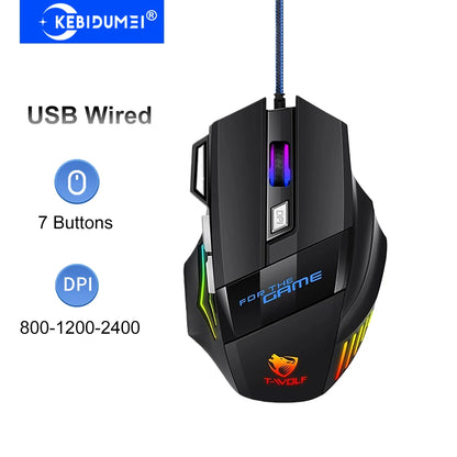 KEBIDUMEI 7 Buttons USB Wired Mouse RGB Backlit Mouse Ergonomic Gaming Mouse Plug and Play For PC Computer Laptop Windows Mac OS