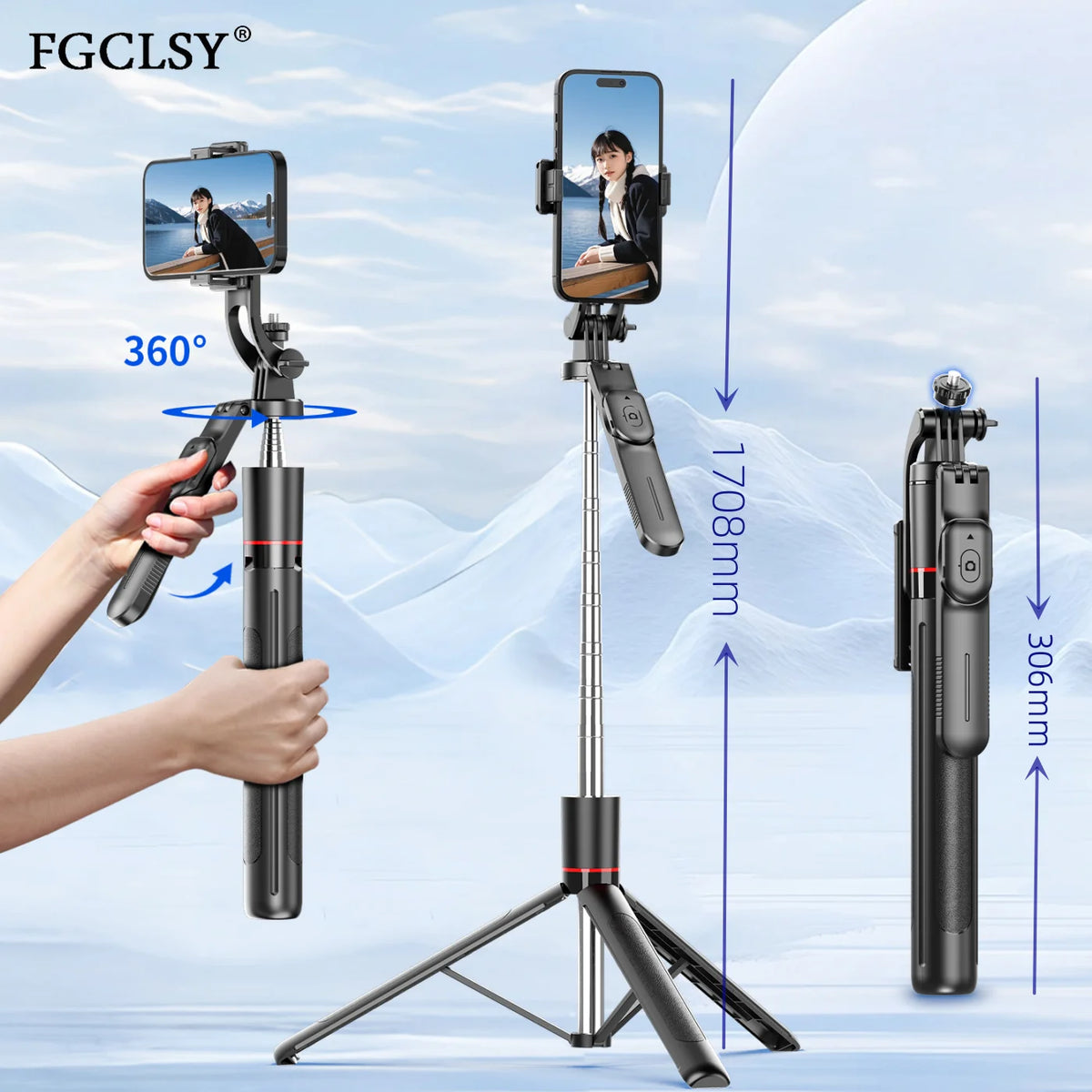 FGCLSY Telescopic Selfie Stick Tripod Monopod Stand Mobile Phone Support Wireless Gimbal Stabilizer For iPhone Android Holder