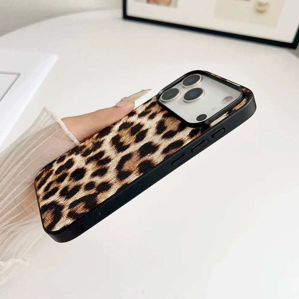 Snake Lichi Pattern Leopard Print PU Leather Case for IPhone 17 Air 16 15 14 Plus Pro Max Shockproof Rugged Protector Back Cover