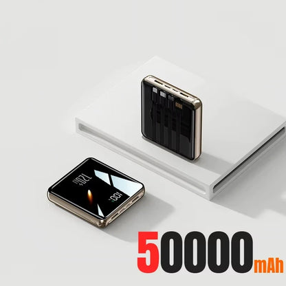 Lenovo Mini 500000mAh Power Bank Large Capacity Super Fast Charging External Battery Built-in 4 Cables for IPhone Samsung Huawei