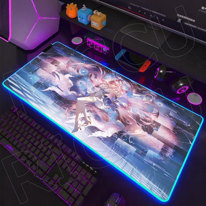 RGB HD XXL Mousepad Game Wuthering Waves Aemeath Mouse Pad Rug Desk Mat Computer Gaming PC Accessories Rubber Keyboard LED Mats