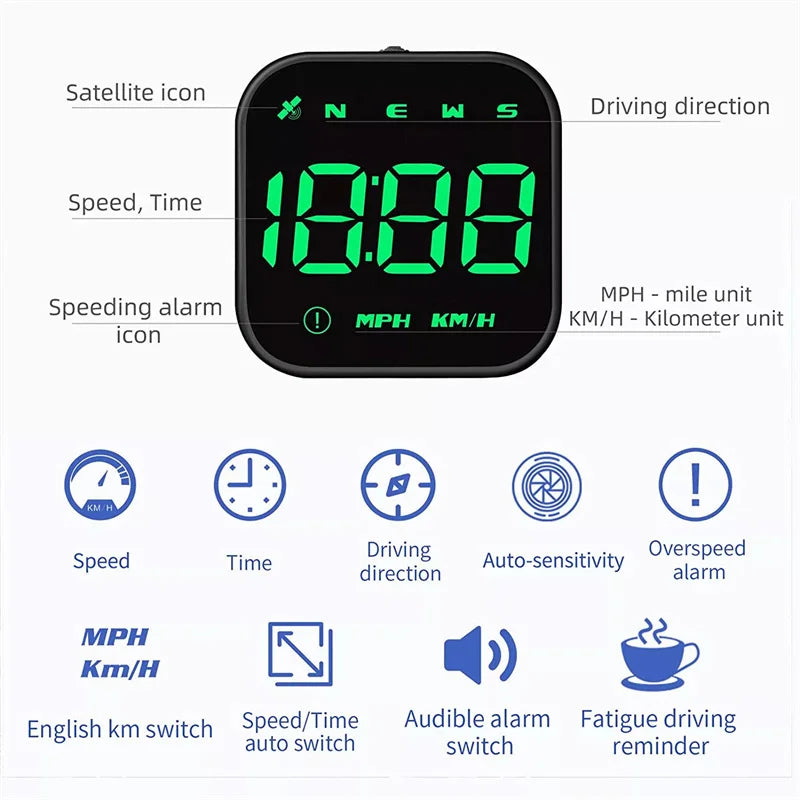 Car Head Up Display Speedometer USB Powered Mini 2.5 Inch With GPS Compass G4S Overspeed Alarm LED HUD Fatigue Driving Reminder