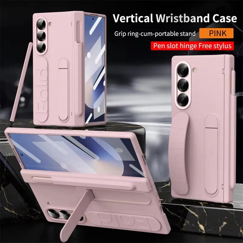 Wristband Holder Hinge Case For Samsung Galaxy Z Fold 8Ultra 8 7 6 5 4 3 5G With Pen Slot S Pen Screen Protector Film Protect