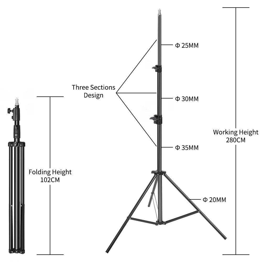 2/2.9M Tripod Super Stable Big Tripod Foldable Light Stand Lifting Frame Wheels Photography Softbox Photo Studio Stainless Steel