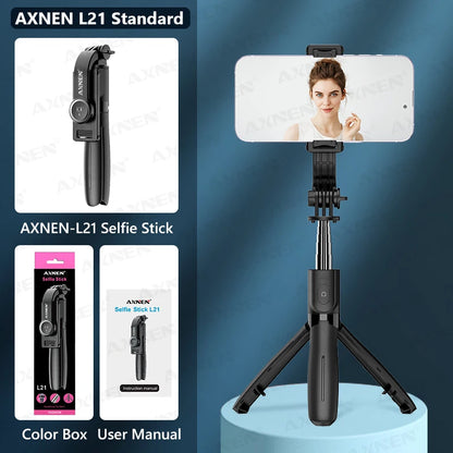 AXNEN L21 Phone Selfie Stick Cellphone Tripod with Extension Rod Bluetooth Remote Control for Android IOS Smartphone Shoot Vlog
