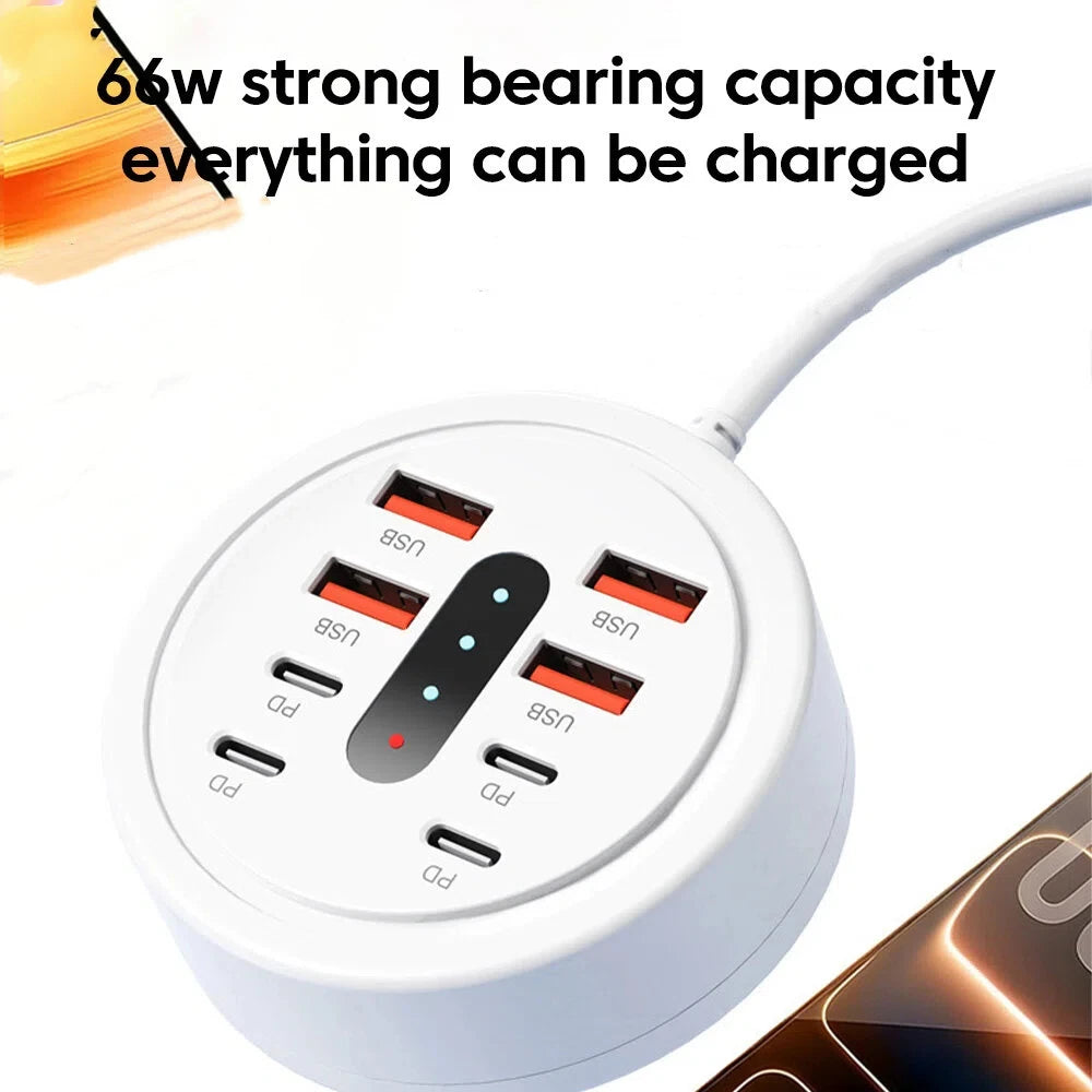 8-in-1 USB Charger Socket Docking Station 4USB+Type-C Power Strip Fast Charging Mobile Adapter Socket
