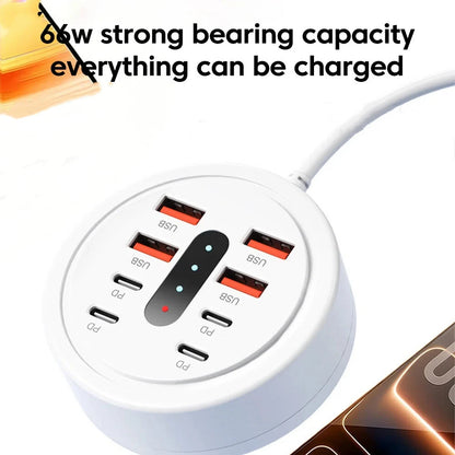 8-in-1 USB Charger Socket Docking Station 4USB+Type-C Power Strip Fast Charging Mobile Adapter Socket