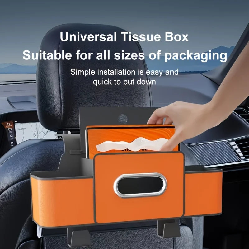 Car Seat Backrest Storage Box with Tissue Box and Adjustable Hook, Convenient for Placing Snacks and Drinks, Easy to Install