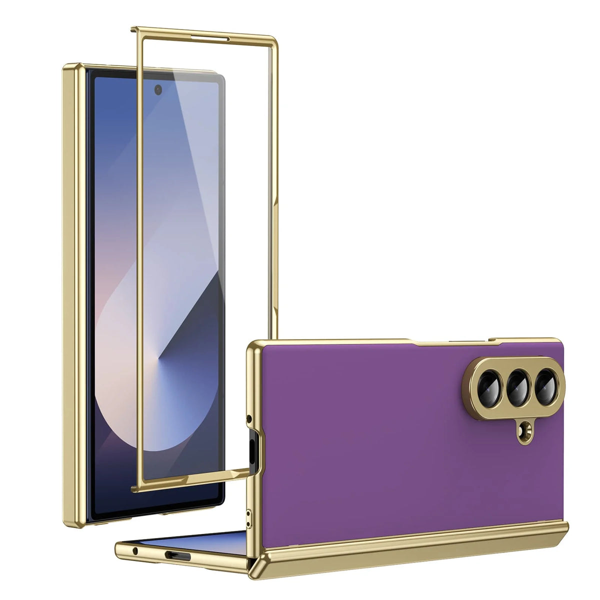 Leather Golden Border AG Matte Phone Case for Samsung Galaxy Z Fold 7 with Steel Film Hinge Protection Cover for Fold 7 6 5 4 3