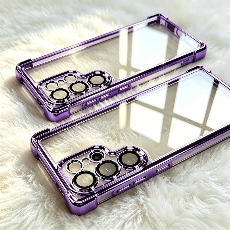 Luxury Plating Clear Phone Case for Samsung Galaxy S26 S25 S24 Ultra S 26 25 Plus S26Ultra Armor Bumper Shockproof Cases Cover