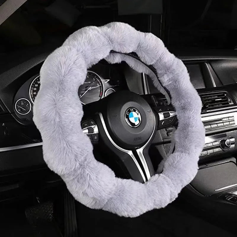 Plush Car Steering Wheel Cover Winter Universal Soft Fluffy Handbrake Shift Cover Auto Interior Accessories for Men Women Warm